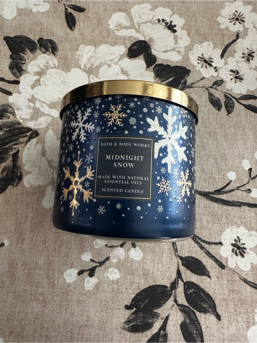 Bath & Body Works Midnight Snow Candle - Navy & Gold Snowflakes
